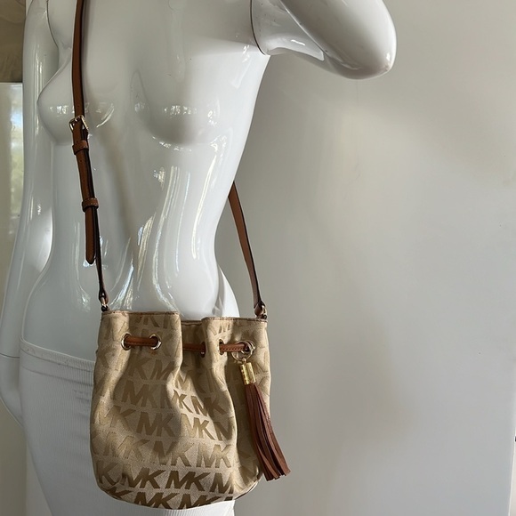 Michael Kors Tan Canvas Logo Crossbody Bag - Picture 2 of 13
